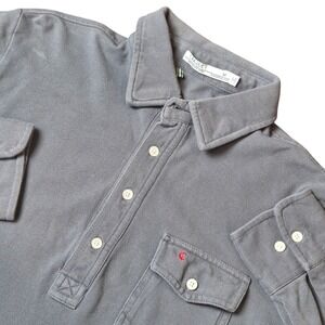 Criquet Men's M Long Sleeve Polo Gray Pocket Organic Cotton Casual